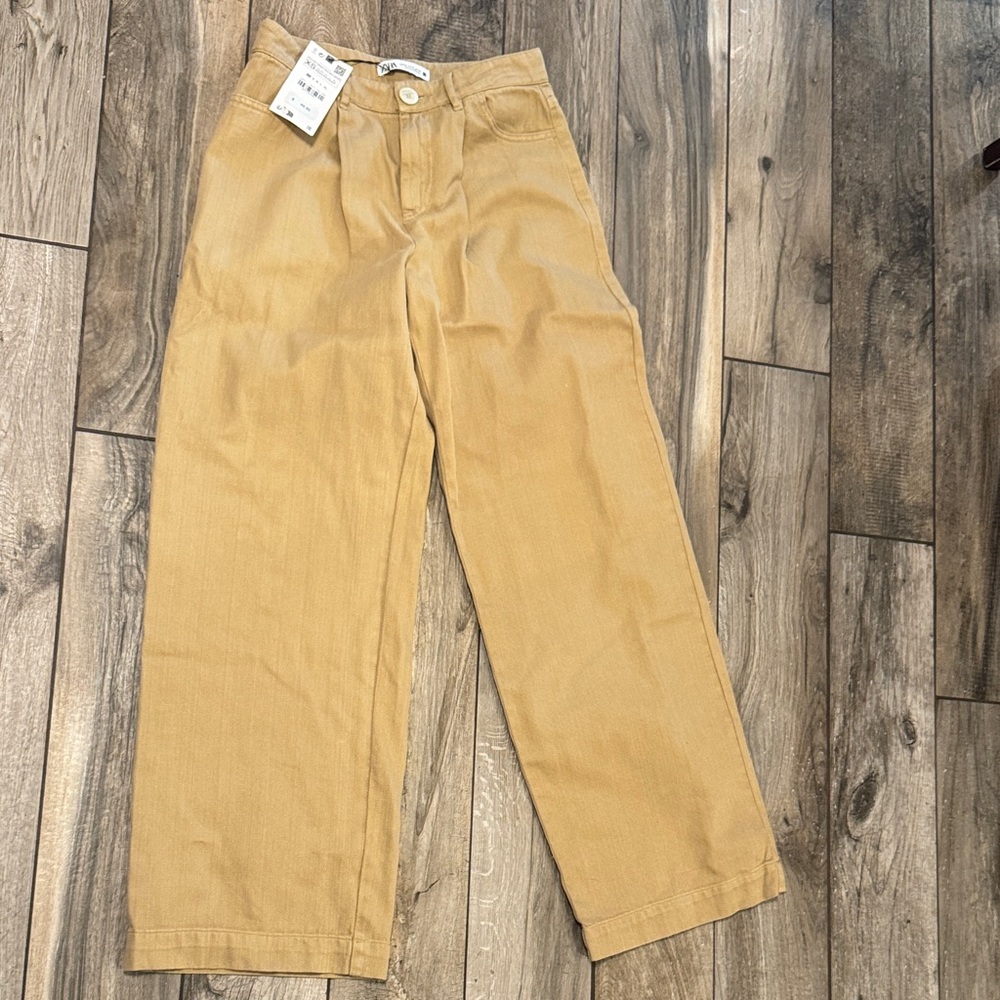 Zara Women’s Wide Leg Trouser Tan Pants